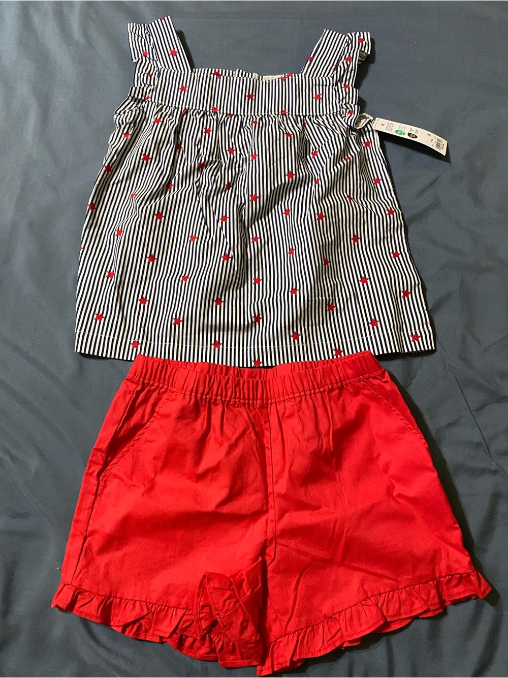 Carter's Red Ruffle Shorts with Navy-Striped Star Tank